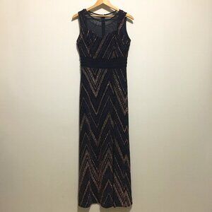Enfocus Studio Slinky Sparkly Illusion Neck Side Slit Evening Maxi Dress Size 8